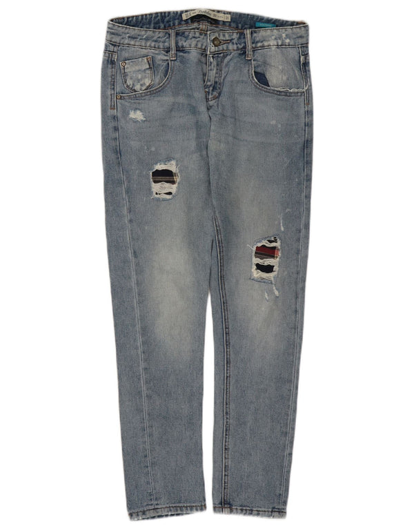 Zara Jean fuselé en détresse pour femme Boyfriend EU 34 2XS W24 L28 Bleu