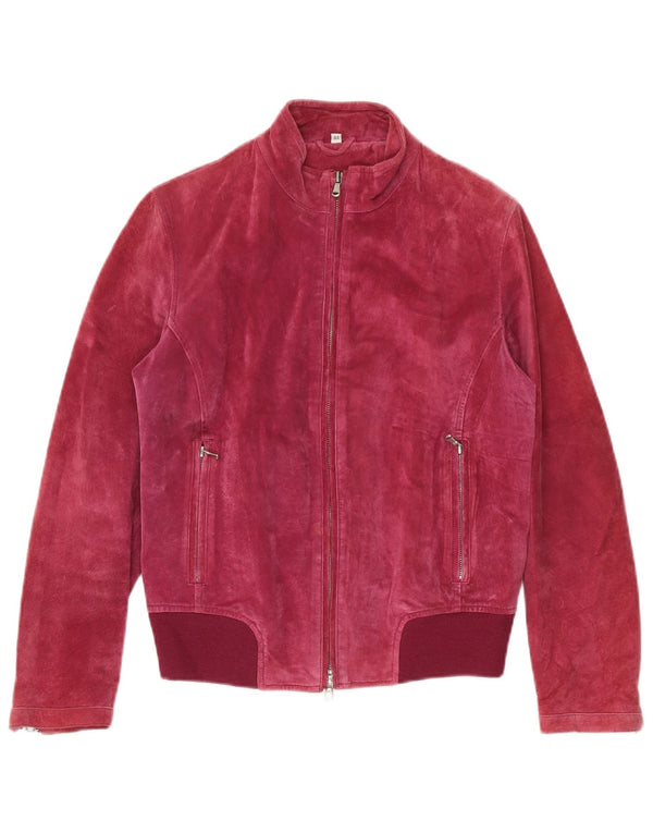 Vintage Womens Suede Bomber Jacket IT 44 Medium Pink Leather