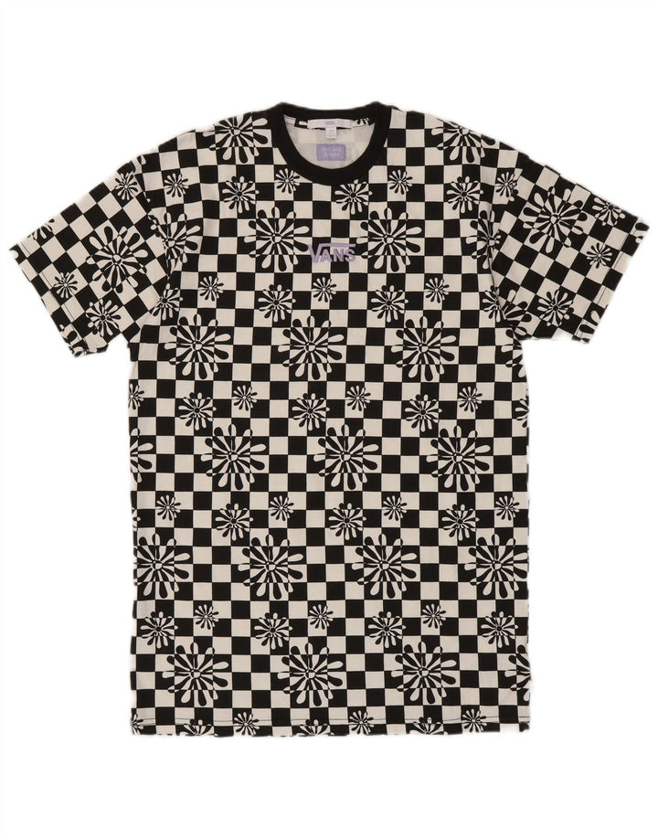 VANS Robe t-shirt surdimensionnée pour femme UK 2 2XS Coton géométrique noir