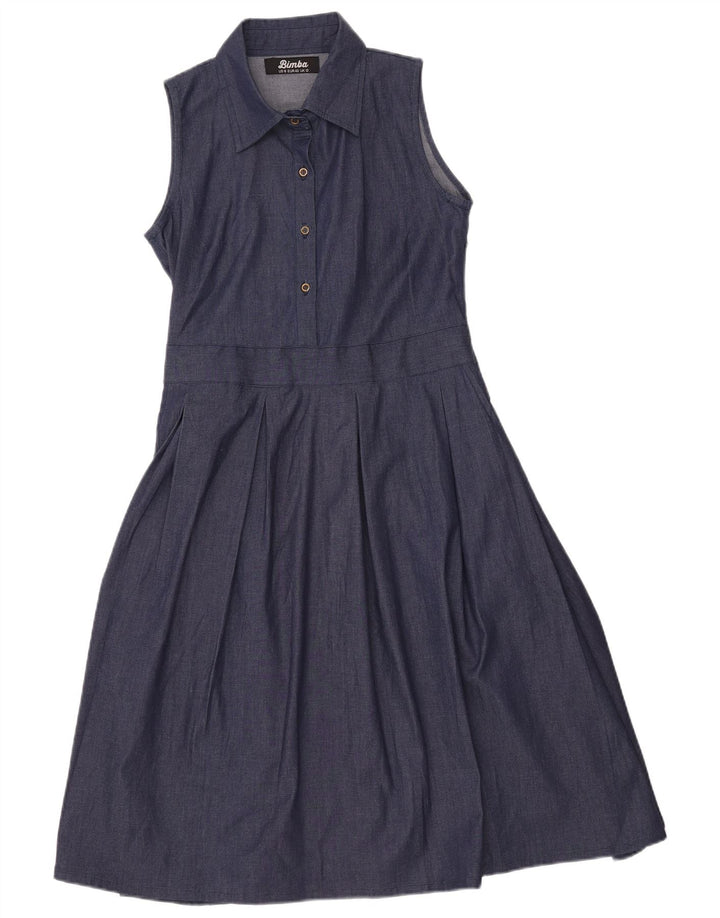 VINTAGE Robe en denim sans manches pour femmes UK 12 Bleu marine moyen