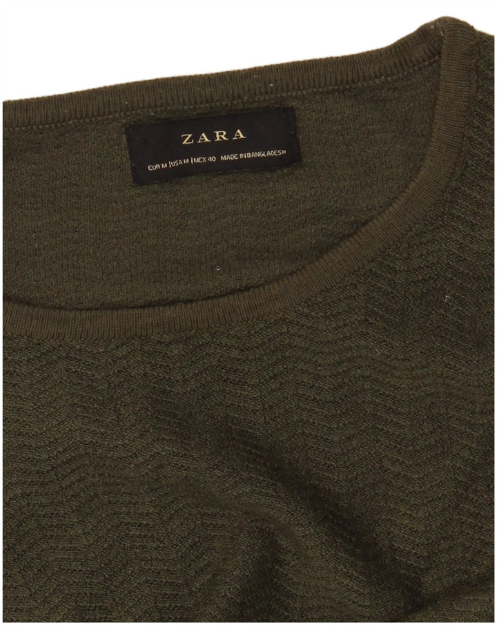 Zara Pull Col Ras Du Cou Homme Vert Moyen