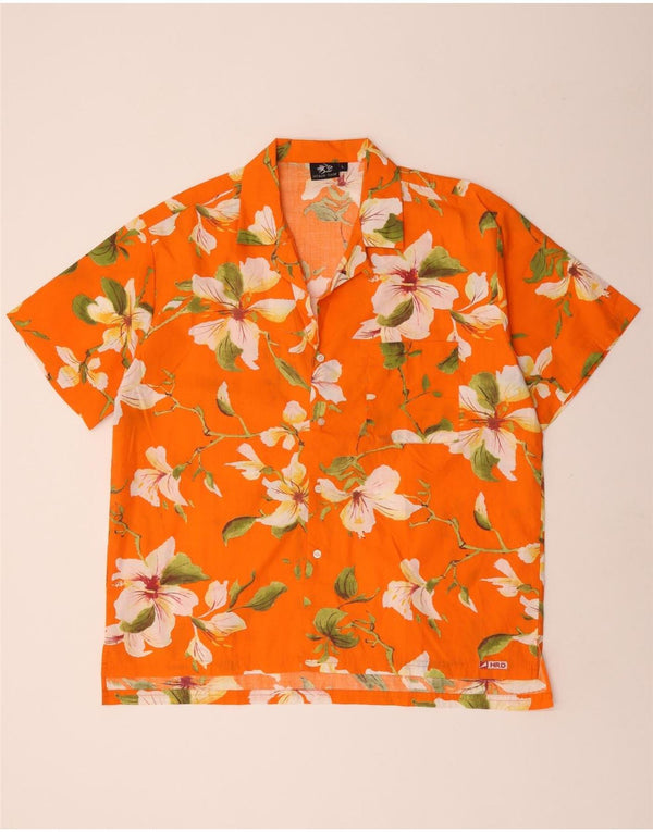 vintage Chemise à manches courtes pour hommes Grand Orange Floral Hawaïen