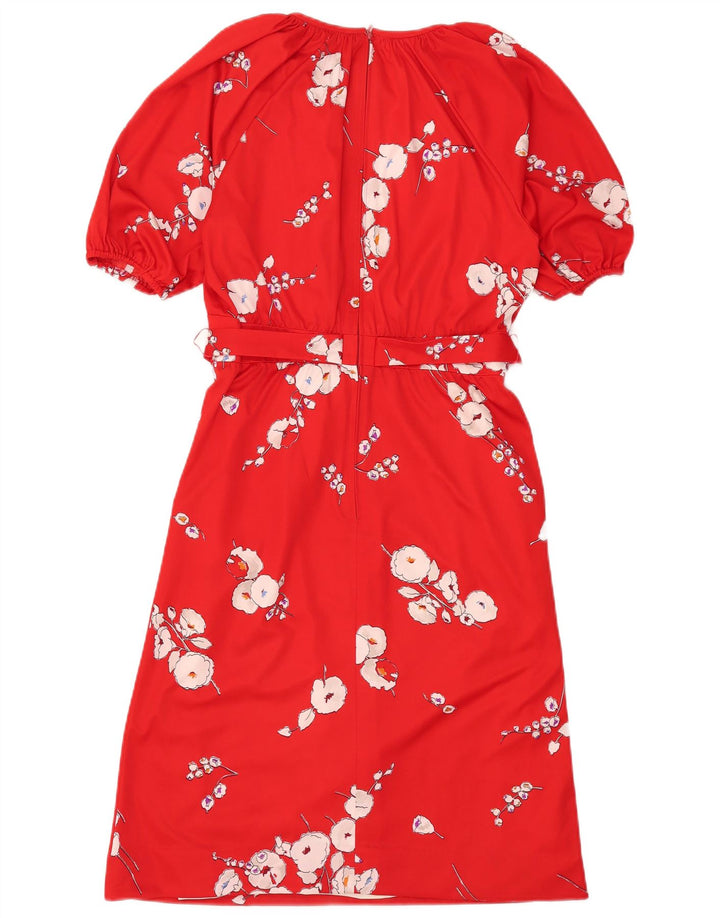 Trevira Femme Robe Trapèze IT 40 Petit Rouge Floral Polyester