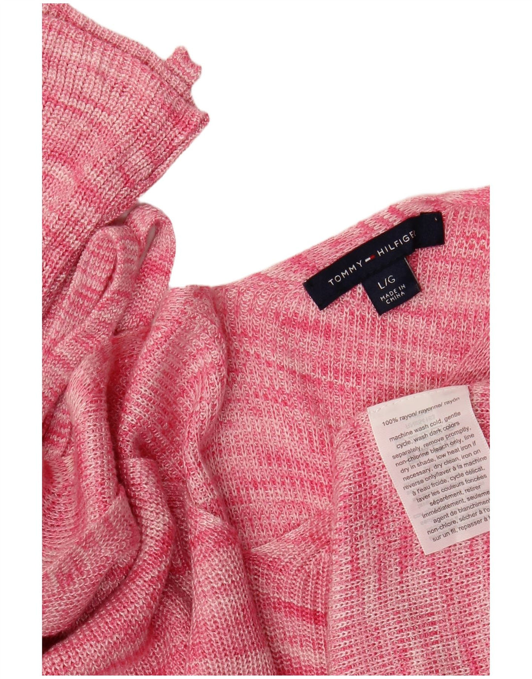 TOMMY HILFIGER Pull col en V pour femme UK 14 Large Rose Moucheté