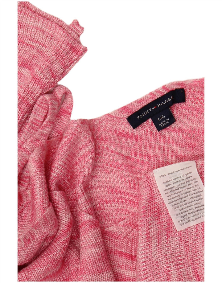 TOMMY HILFIGER Pull col en V pour femme UK 14 Large Rose Moucheté