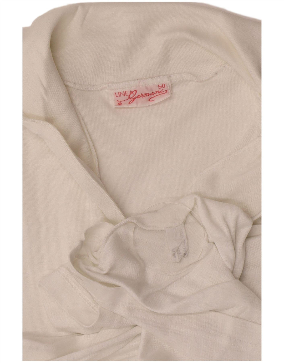 vintage Femmes Zip Neck Top Manches Longues UK 12 Coton Blanc Moyen