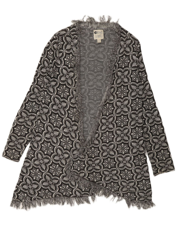 Billabong Pull Cardigan Ouvert pour Femme UK 10 Petit Acrylique Floral Noir