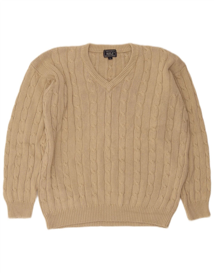 Rifle Pull col V pour Homme en Coton Beige Large