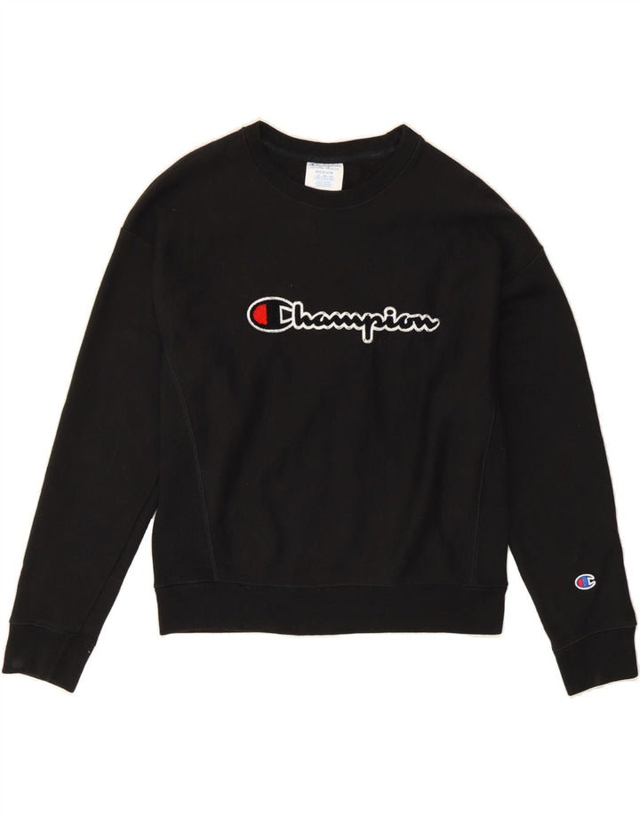 CHAMPION Womens Graphic Sweatshirt Jumper UK 14 Medium Black Cotton Vintage Champion and Second-Hand Champion from Messina Hembry 