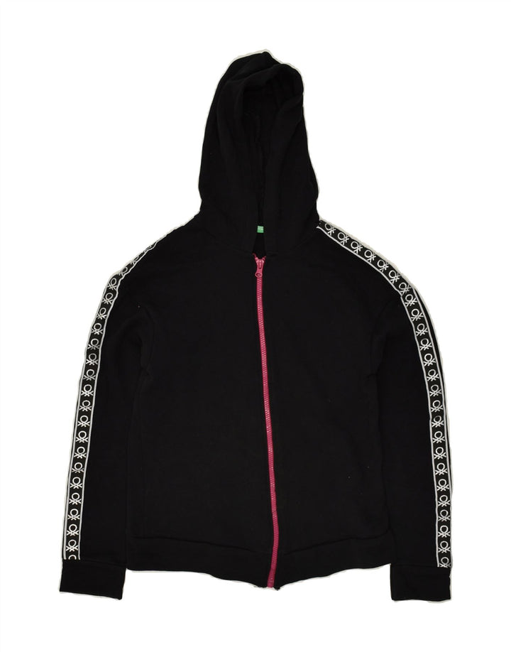 BENETTON Girls Graphic Zip Hoodie Sweater 13-14 Years 3XL Black Cotton | Vintage Benetton | Thrift | Second-Hand Benetton | Used Clothing | Messina Hembry 