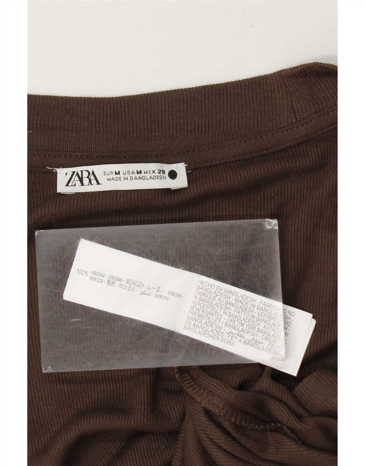 Zara T-Shirt Femme UK 14 Viscose Marron Moyen
