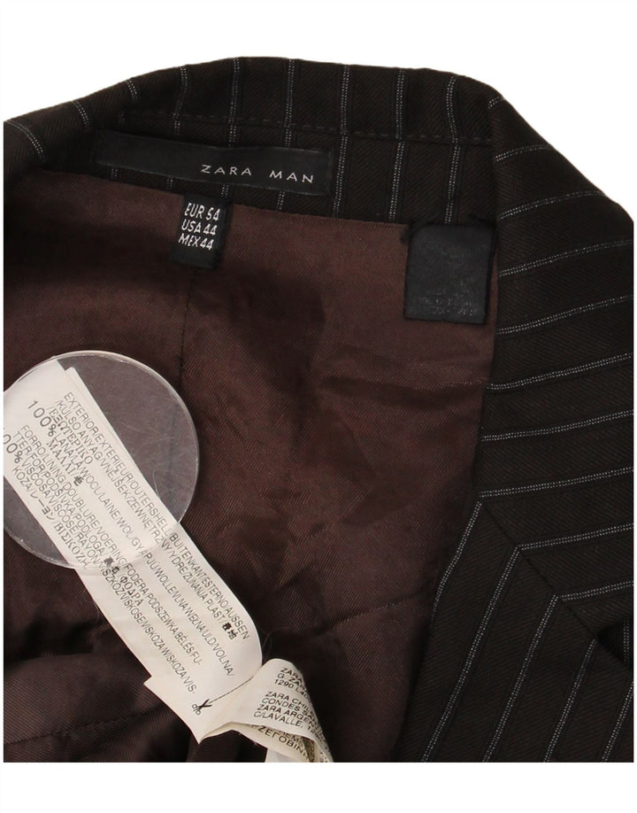 Zara Veste blazer à 2 boutons pour homme EU 54 XL en laine à fines rayures marron