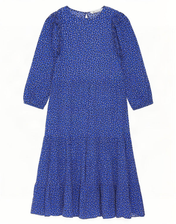 Zara Robe à volants à manches 3/4 pour femme UK 10 Petit Bleu à pois