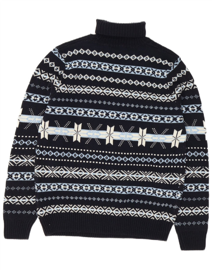 GUTTERIDGE Pull col roulé pour homme XL en laine Fair Isle bleu marine
