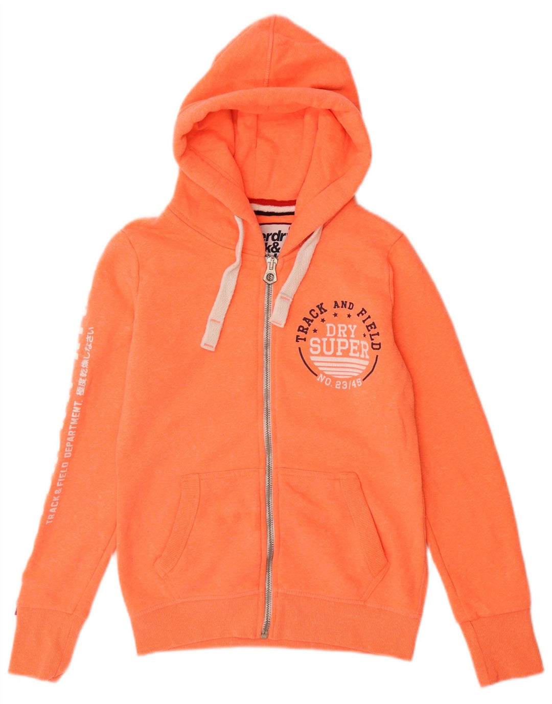 SUPERDRY Pull à capuche zippé graphique pour femme UK 10 Petit coton orange