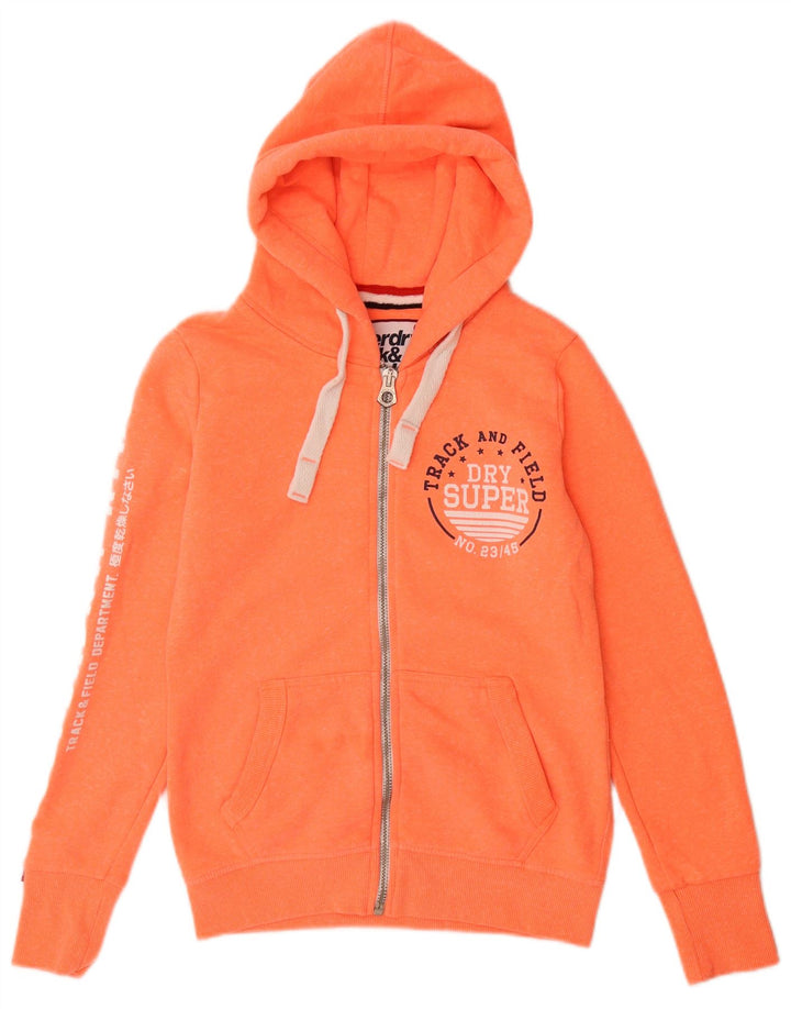 SUPERDRY Pull à capuche zippé graphique pour femme UK 10 Petit coton orange