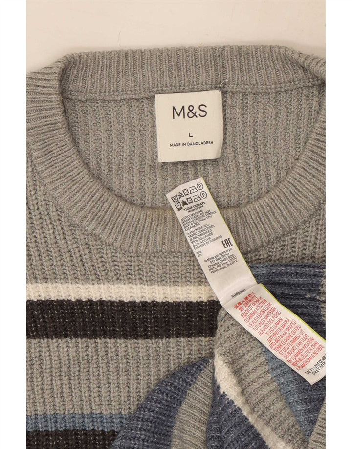Marks & Spencer Pull à col rond pour homme en polyester à rayures grises