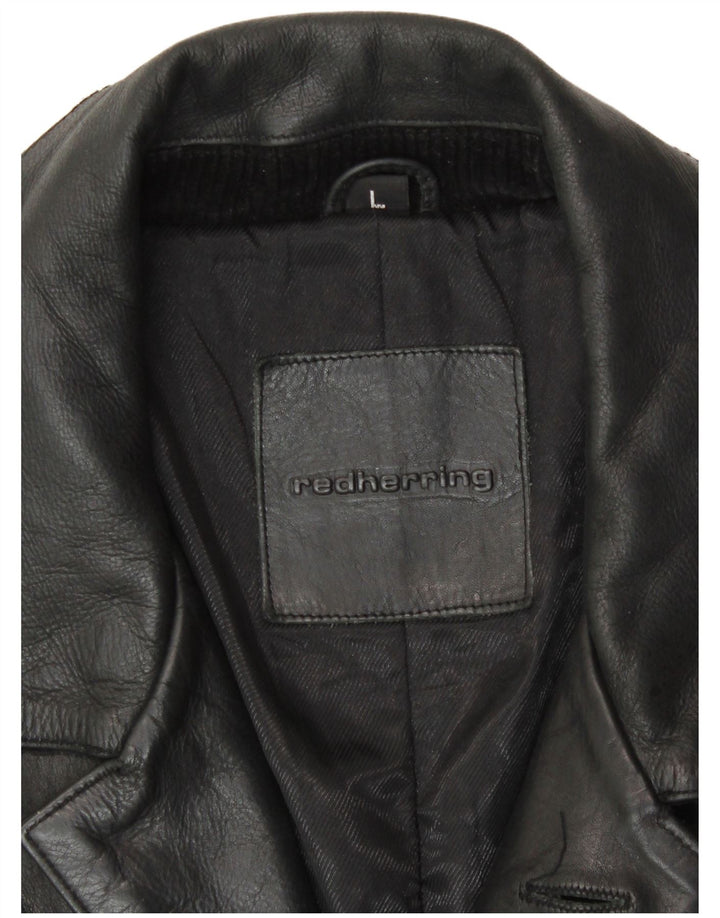 RED HERRING Mens Leather Jacket UK 40 Large Black Leather