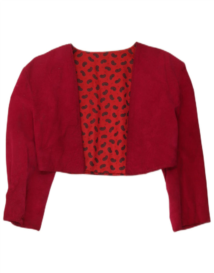vintage Femmes 3/4 Manches Boléro Veste UK 12 Moyen Rouge