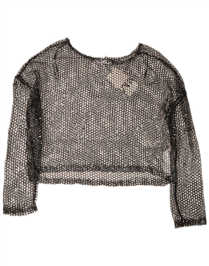 Zara Womens Oversize Crochet Crop Top UK 14 Large Noir Polyester