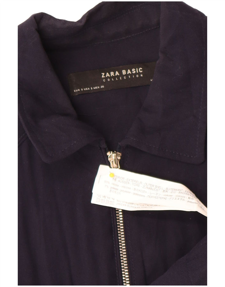Zara Womens Bomber Jacket UK 10 Small Bleu Marine Viscose