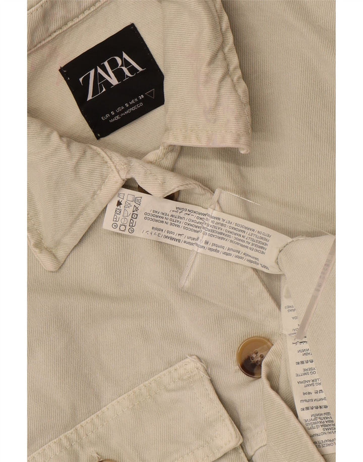 Zara Veste en jean courte pour femme UK 10 Petit coton blanc cassé