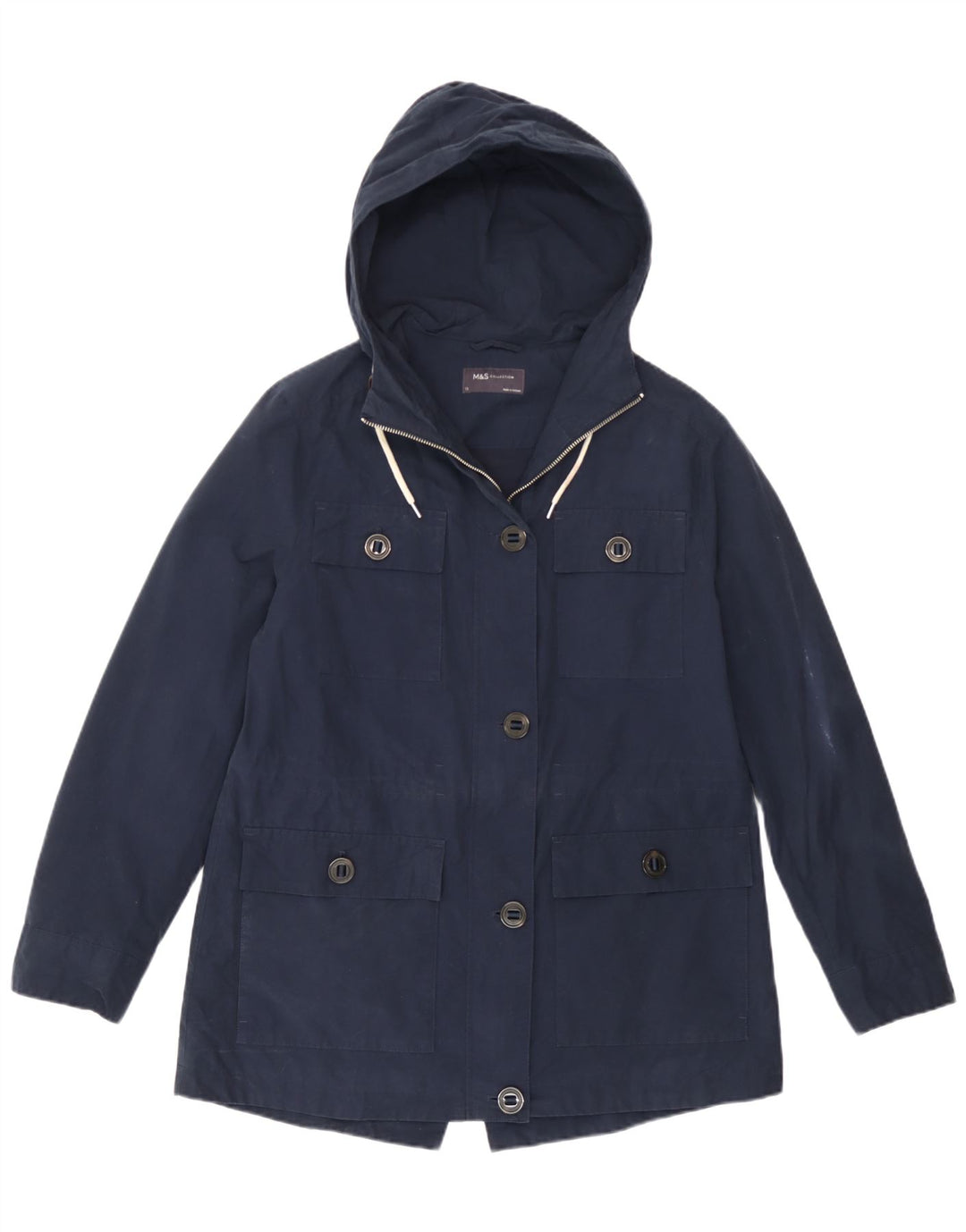 Marks & Spencer Veste utilitaire à capuche pour femme UK 12 Bleu marine moyen Coton