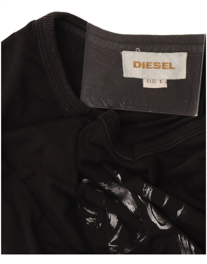 DIESEL Haut graphique à manches longues pour femme UK 16 Large Noir