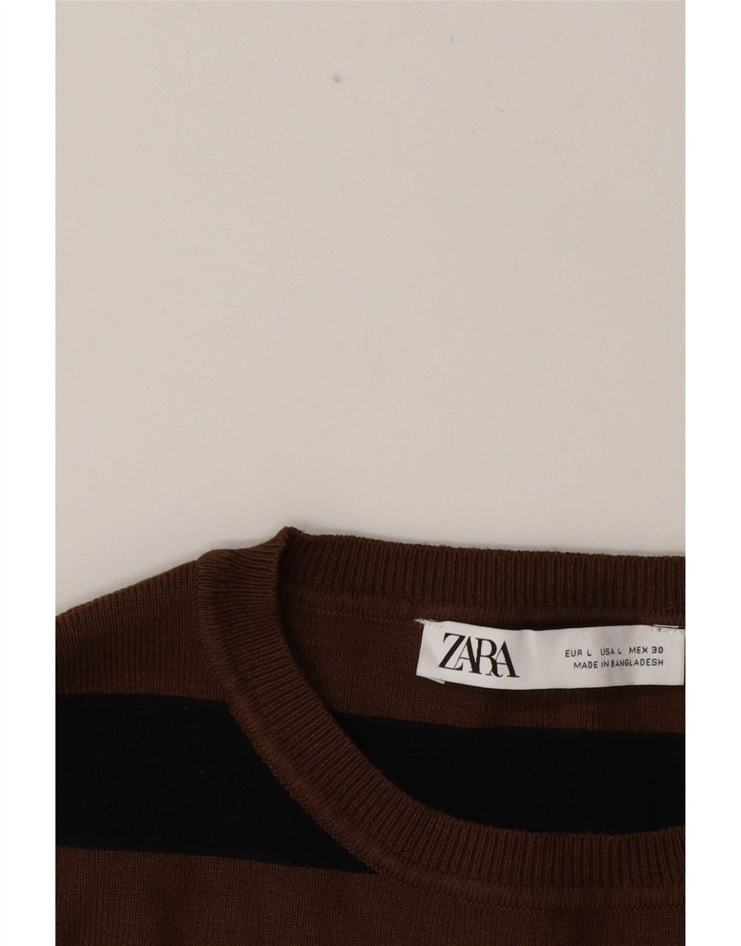 Zara Womens Crop Blouse Top UK 14 Large Marron Rayé