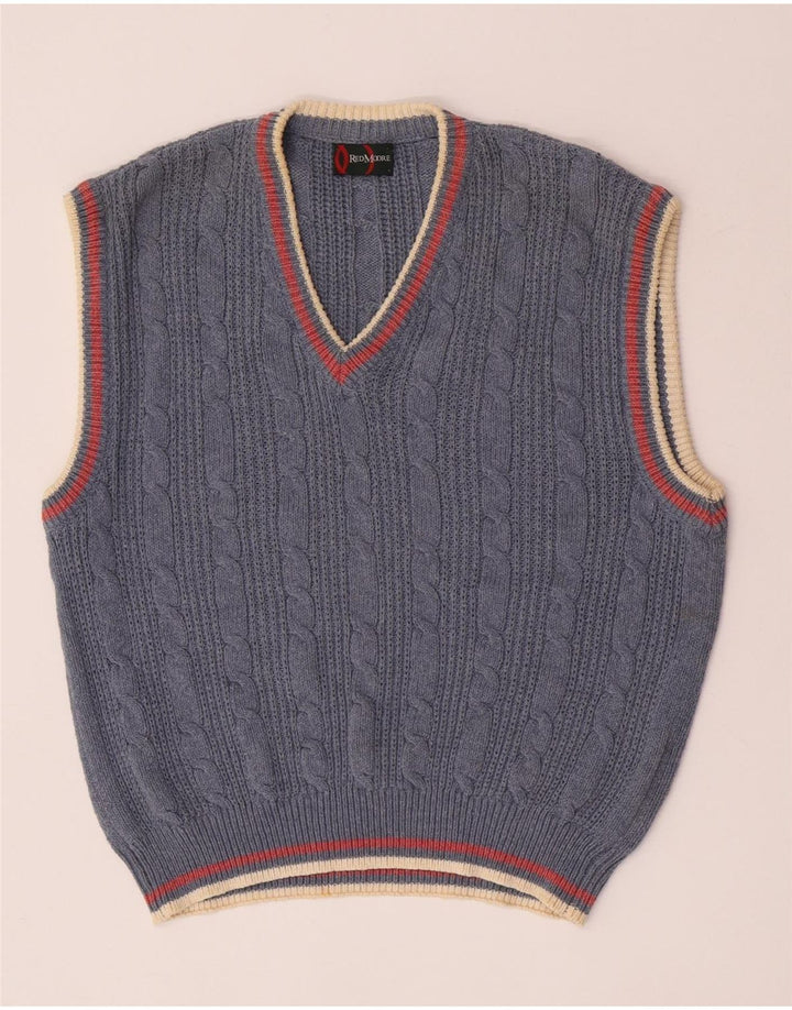 vintage Mens Vest Débardeur Grand Coton Bleu