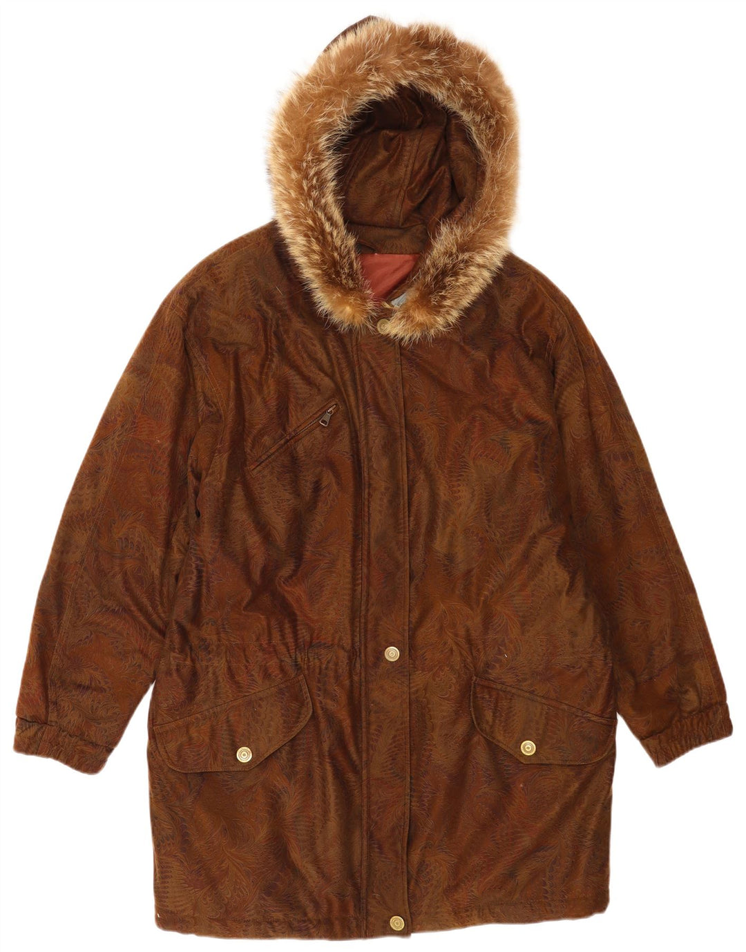 vintage Femmes À Capuchon Surdimensionné Coupe-Vent Manteau EU 42 Grand Brun