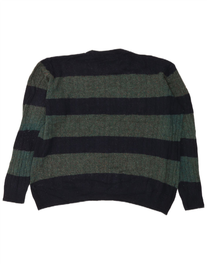 Marks & Spencer Pull à col rond pour homme XL en laine rayée verte