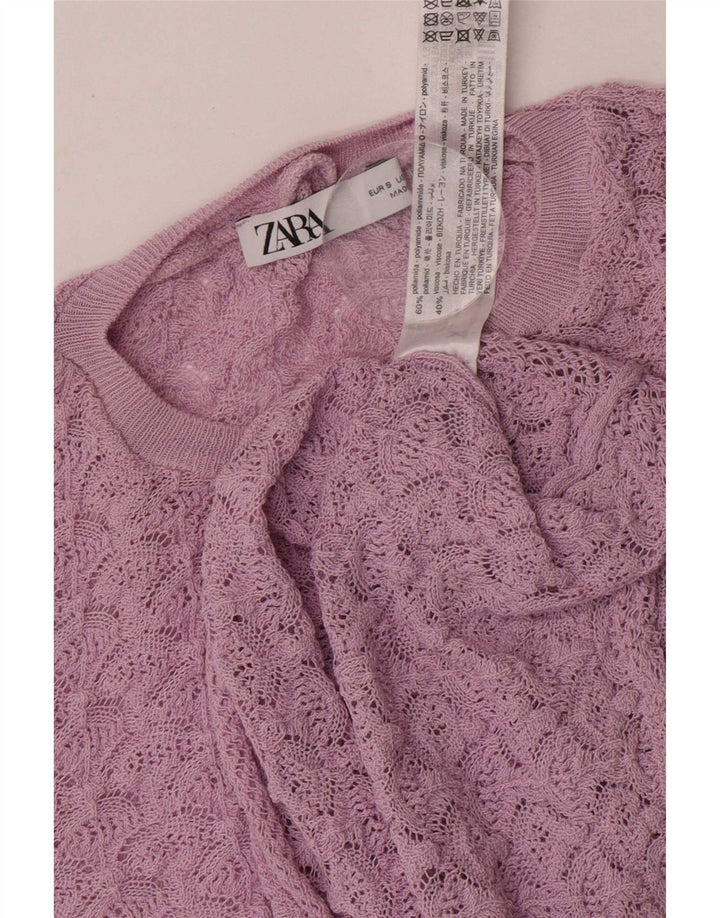 Zara Femme Crop Top Manches Longues UK 10 Petit Violet Polyamide