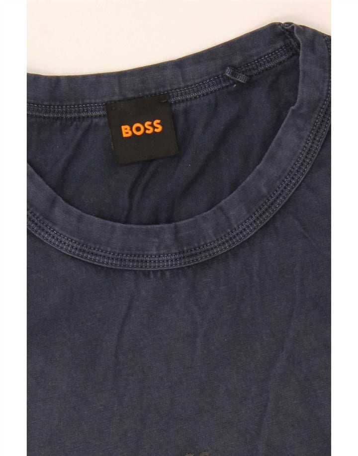 Hugo Boss Homme T-Shirt Top Bleu Marine Moyen Coton