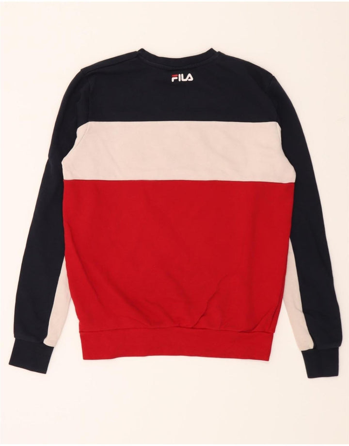 FILA Mens Graphic Sweatshirt Jumper Small Red Colourblock Cotton Vintage Fila and Second-Hand Fila from Messina Hembry 