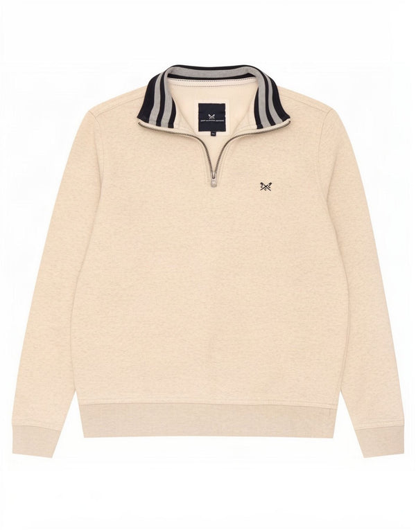 Crew Clothing Sweat-shirt col zippé pour homme en coton moucheté beige moyen