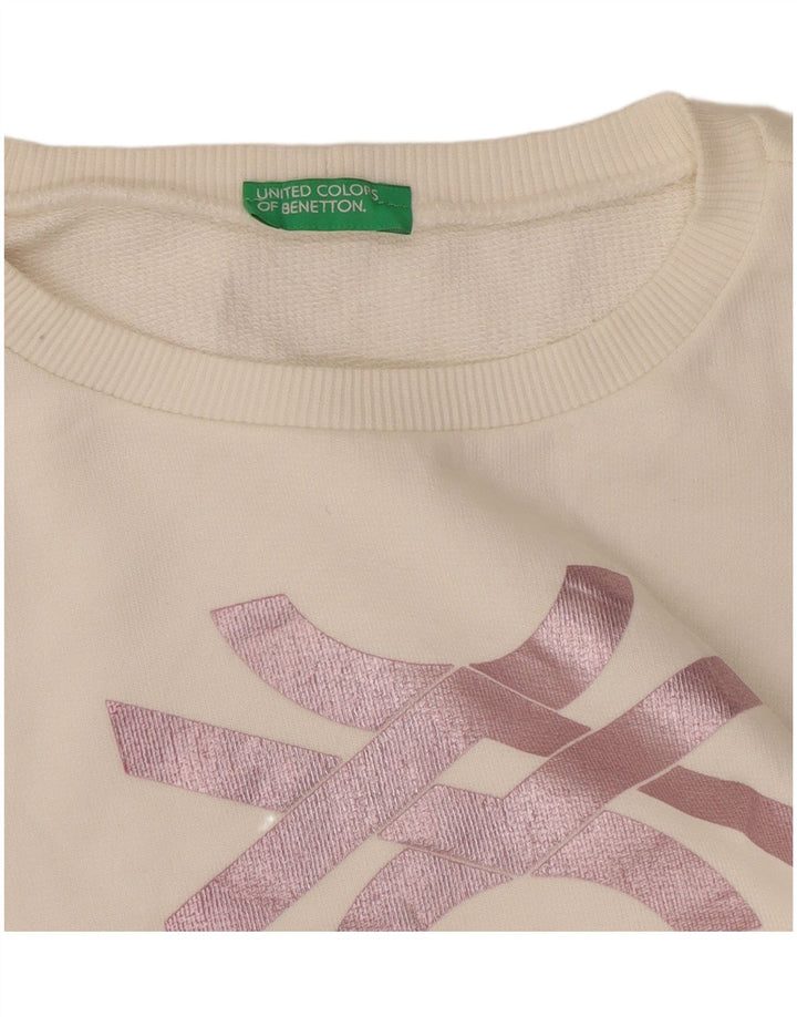 Benetton Sweat-shirt graphique pour femme UK 10 Small Blanc