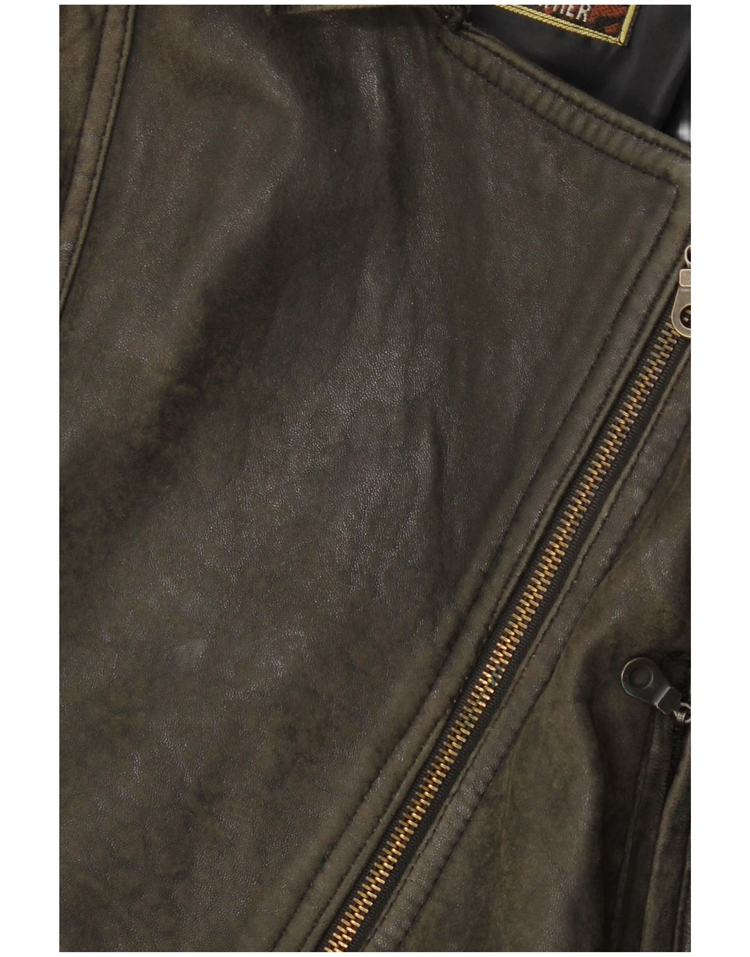 veste de motard surdimensionnée en cuir femme vintage UK 10 petit cuir brun