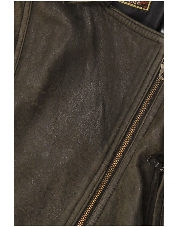 veste de motard surdimensionnée en cuir femme vintage UK 10 petit cuir brun