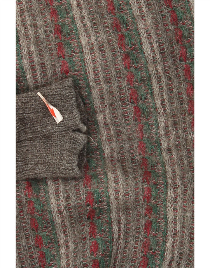 vintage Mens Cardigan Pull Grand Gris Rayé