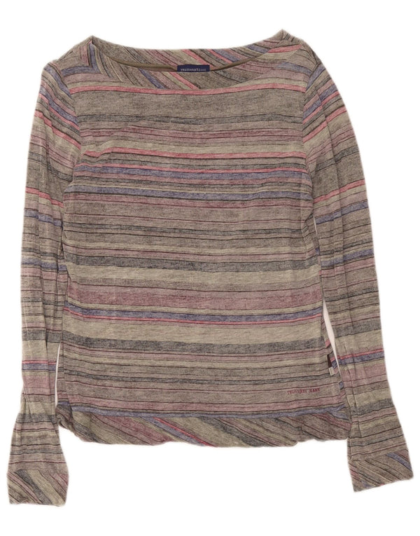 Trussardi Jeans Femme Top Manches Longues UK 18 XL Gris Rayé