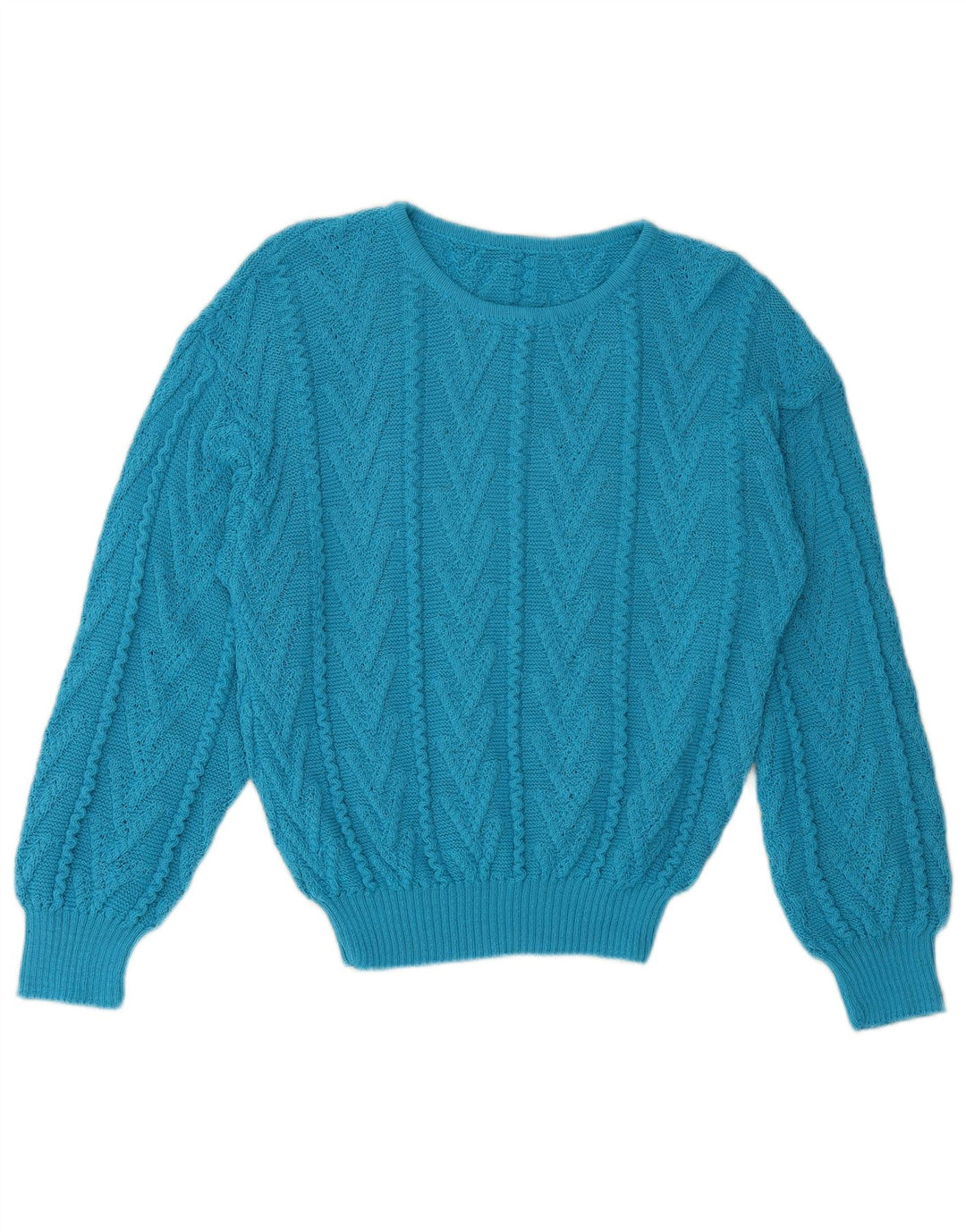 vintage Femme Crew Neck Jumper Pull UK 12 Bleu Moyen