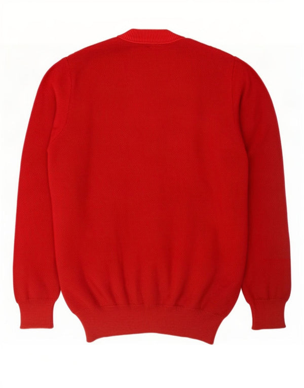 vintage Mens Cardigan Pull Moyen Laine Rouge