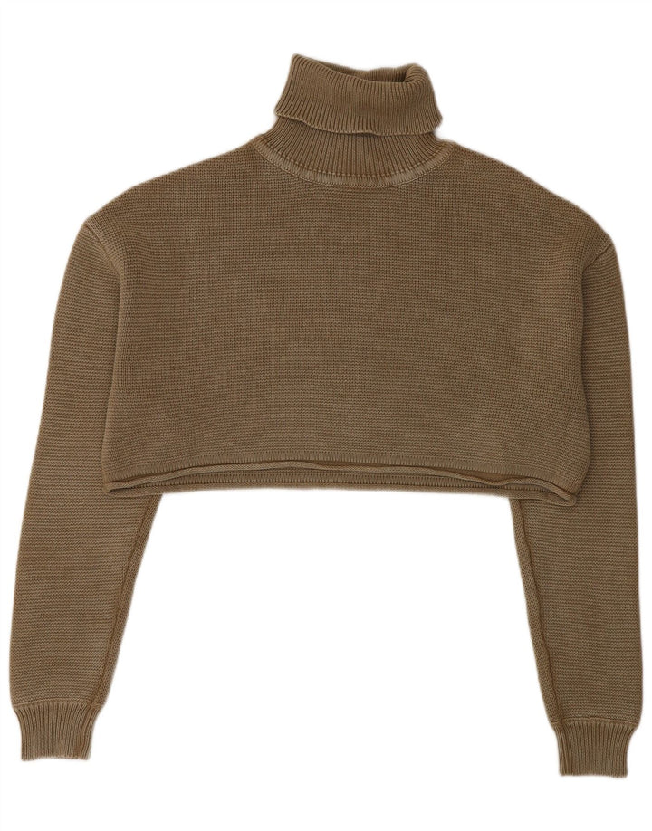 Zara Pull court surdimensionné à col roulé pour femme UK 10 Petit Kaki