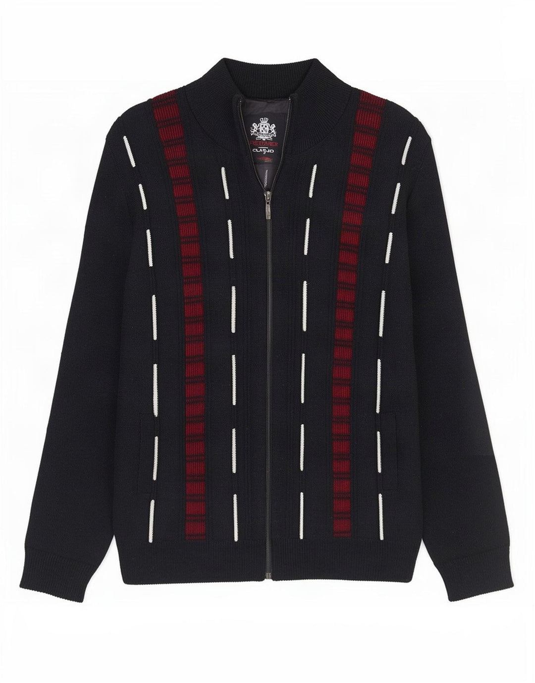 Reward Cardigan zippé pour homme en acrylique rayé noir moyen classique