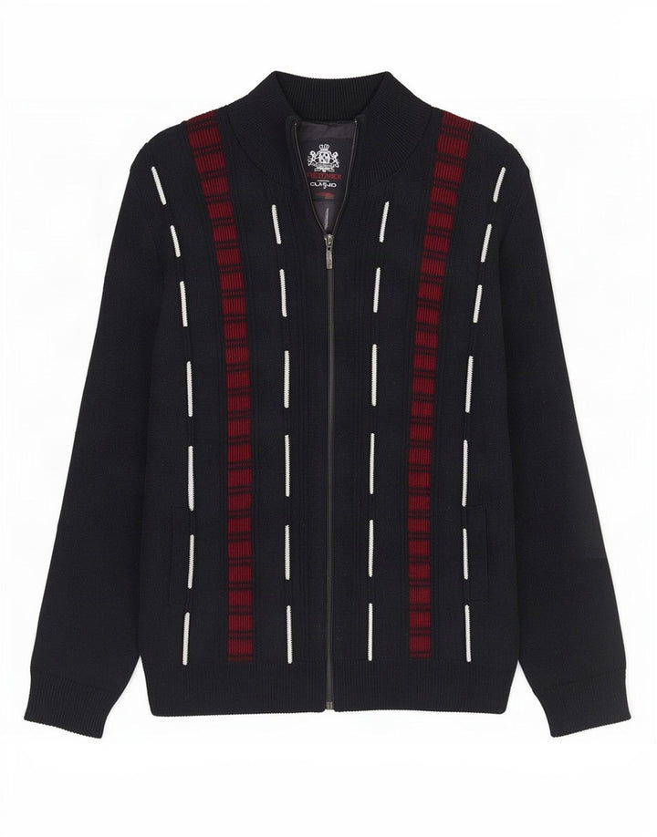 Reward Cardigan zippé pour homme en acrylique rayé noir moyen classique