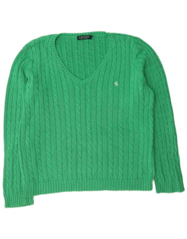 Ralph Lauren Pull col en V pour femme UK 16 Grand coton vert