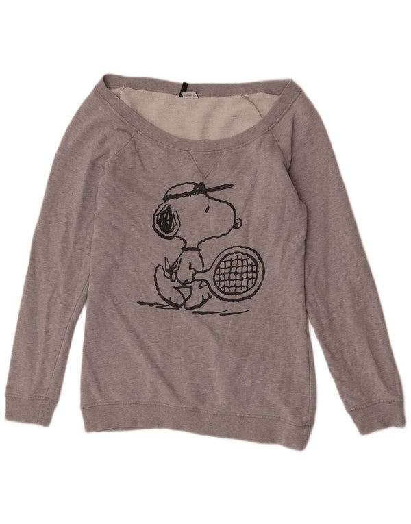Benetton Womens Peanuts Graphic Sweatshirt Jumper UK 14 Gris Moyen