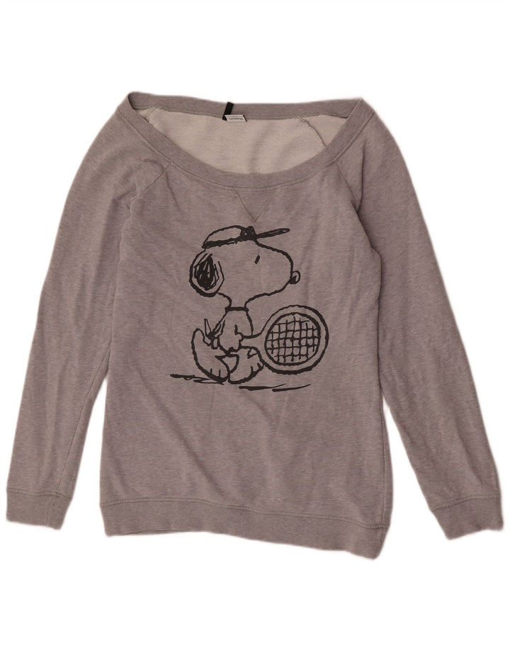 Benetton Womens Peanuts Graphic Sweatshirt Jumper UK 14 Gris Moyen