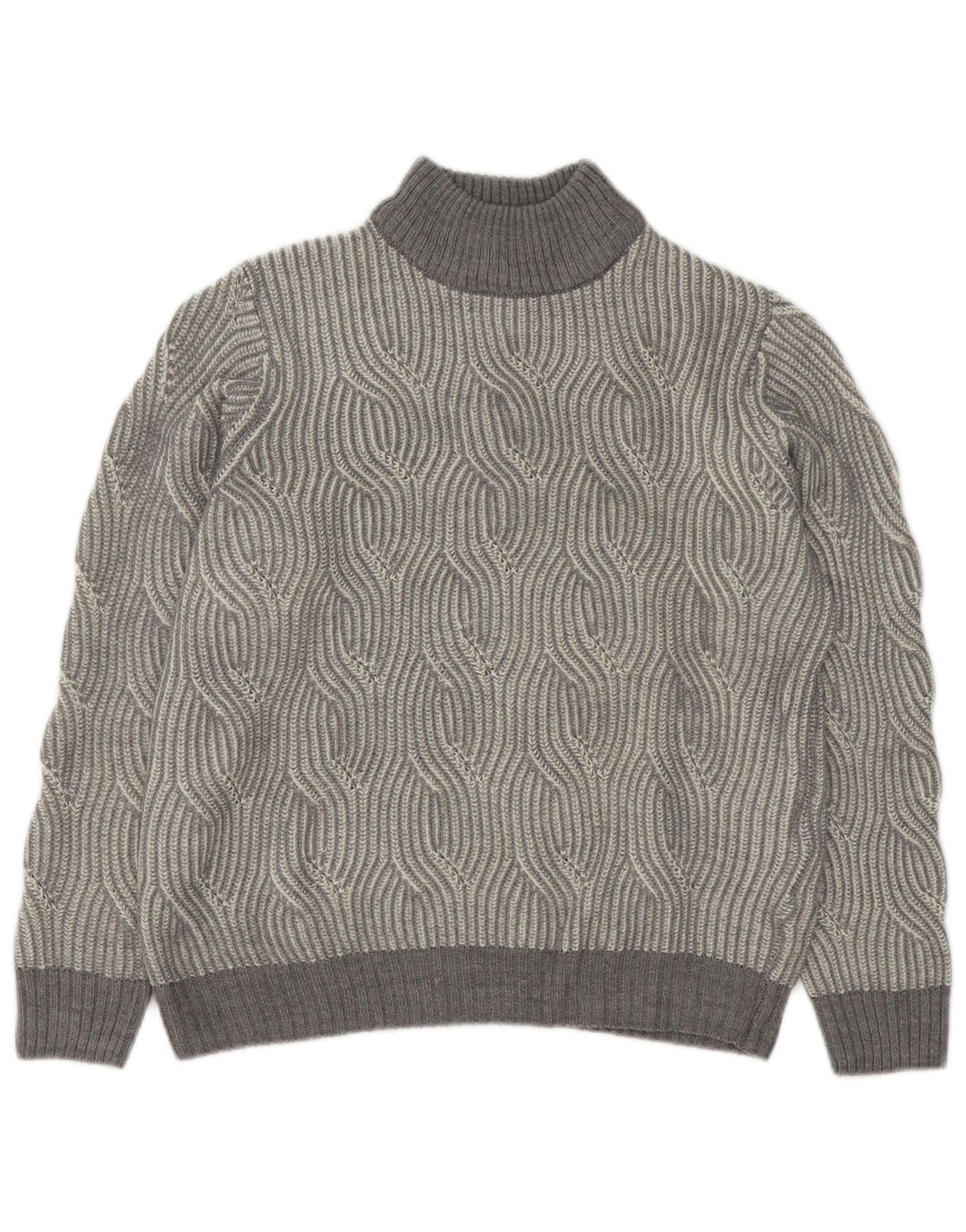vintage Mens Turtle Neck Jumper Pull UK 40/42 Moyen Gris Géométrique